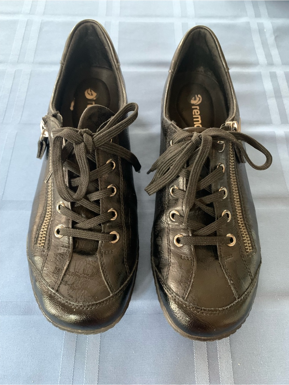 Remonte Black Lace-Up Sneakers with Side Zipper